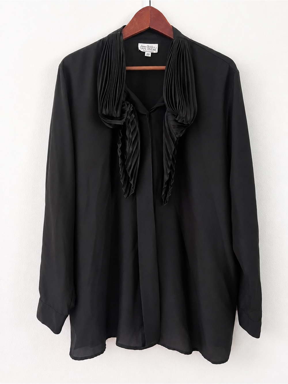 Vintage Sonya Ratay for San Andre 80's Black Button Down Blouse Shirt Tie Front